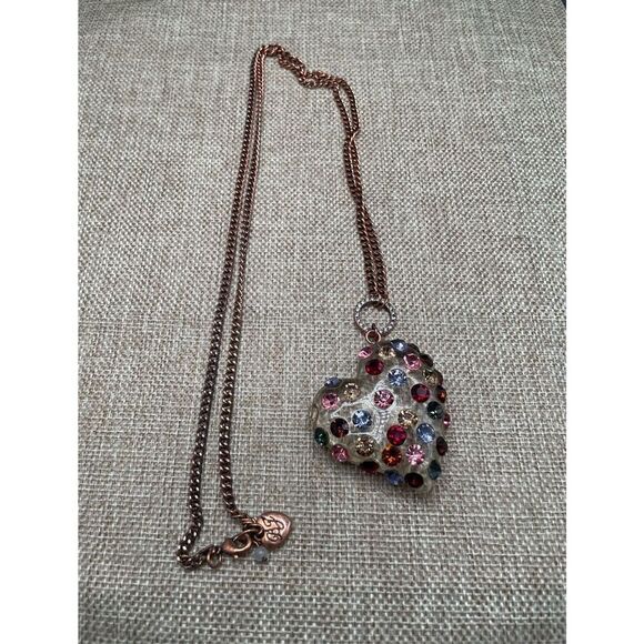 Betsey Johnson Lucite Crystal Puffed Heart Pendant Necklace 34" Valentines Gift - Picture 4 of 8